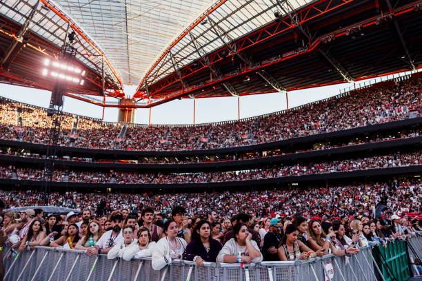 Fans crowd Estadio da Luz as they wait for the start of American singer and songwriter Taylor Swift's Eras Tour concert, in Lisbon on May 24, 2024.