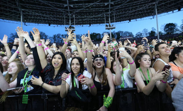 Fans get excited as Pop wunderkind Billie Eilish performs on her When We All Fall Asleep Tour at Budwieser Stage at Ontario Place in Toronto. June...