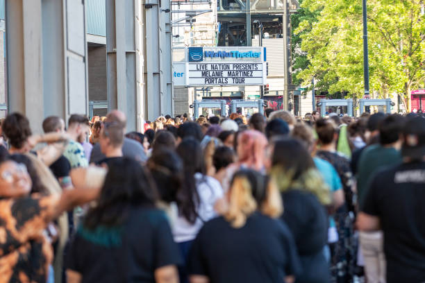 Fans line up outside for the Melanie Martinez concert during the "PORTALS" tour at WaMu Theater on June 03, 2023 in Seattle, Washington.