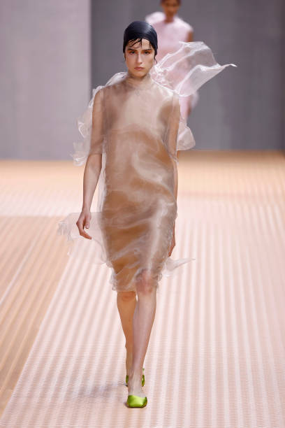 Fashion designers Miuccia Prada & Raf Simons at the runway at the Prada fashion show during the Milan Fashion Week Womenswear Spring/Summer 2024 on...