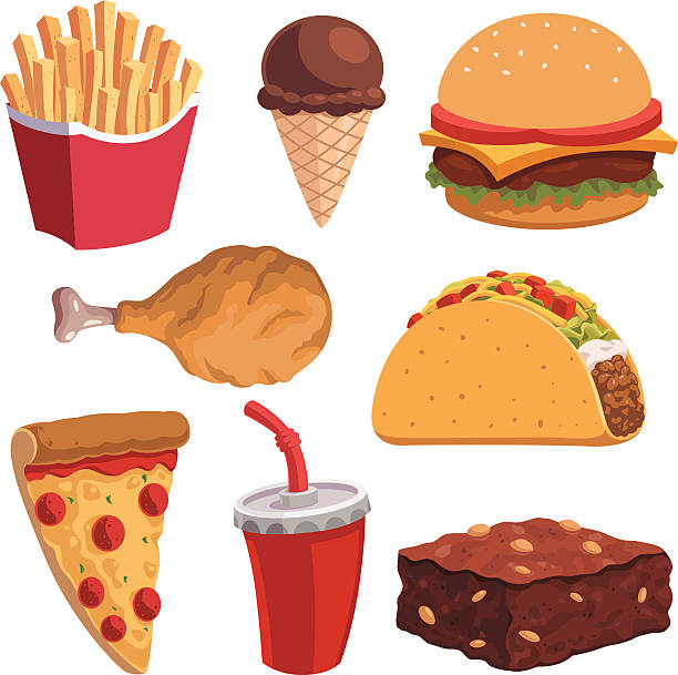 fast food cartoon set - junk food stock illustrations
