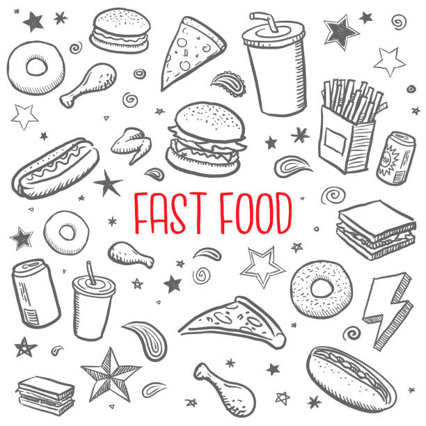 fast food drawings - junk food stock illustrations