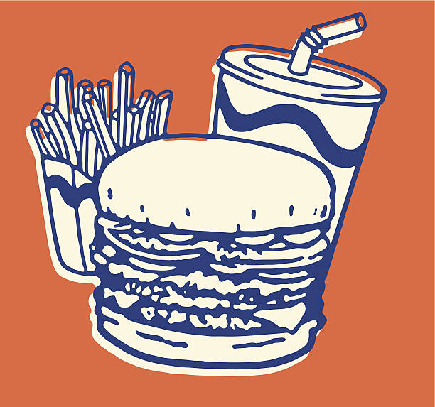 fast food meal of french fries, burger, and soda - junk food stock illustrations