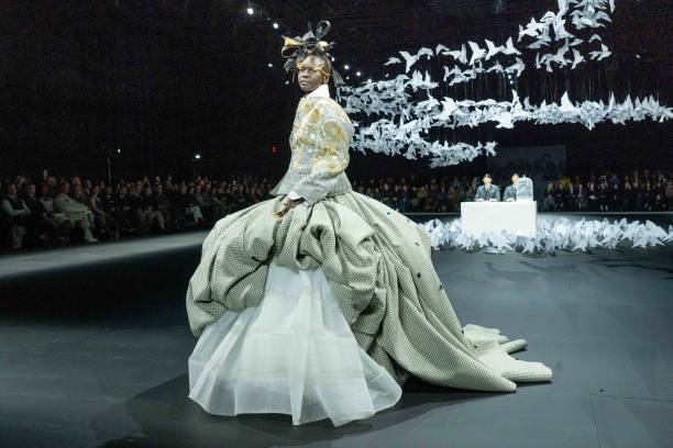 February 11 2025 Models are seen on the catwalk at the Thom Browne fashion show at the Shed event space, during New York Fashion Week, February 11,...