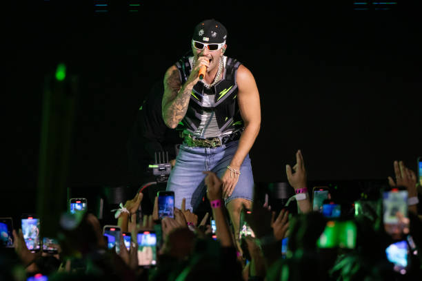 Feid performs in concert during the "FEID: FerxxoCalipsis" tour at Estadio Cívitas Metropolitano on July 27, 2024 in Madrid, Spain.