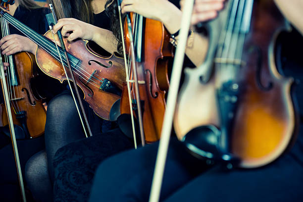 female violinists preparing for classical concert - concert stock pictures, royalty-free photos & images