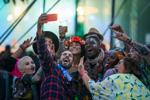 festival selfie - concert stock pictures, royalty-free photos & images