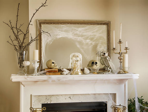 fireplace halloween decoration - home decoration stock pictures, royalty-free photos & images