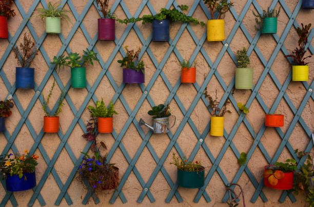 floral hanging decoration france - garden decoration stockfoto's en -beelden