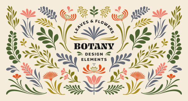 flowers and leaves design elements - fashion stock illustrations