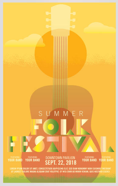 folk festival art deco style poster design template - concert stock illustrations