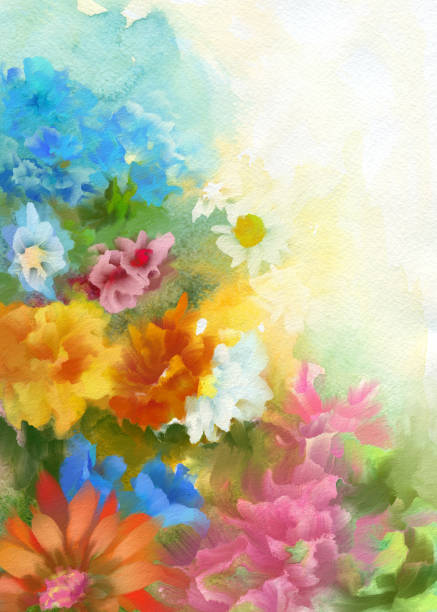 frühling aquarell blume hintergrund - garden decoration stock-grafiken, -clipart, -cartoons und -symbole