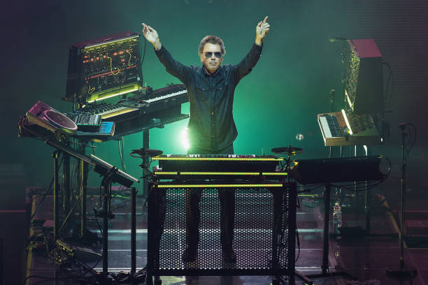 French composer, performer and record producer Jean-Michel Jarre performs on stage at Paramount Theatre on April 18, 2018 in Seattle, Washington.