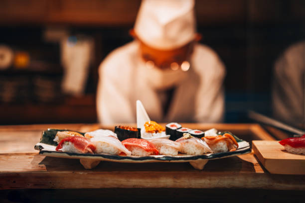 fresh gourmet sushi, omakase restaurant - food stock pictures, royalty-free photos & images