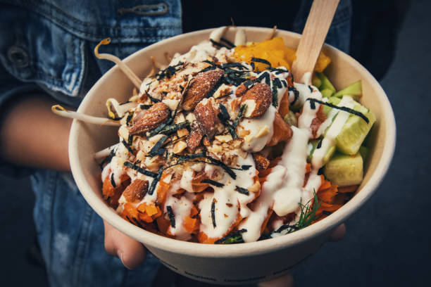 fresh vegetarian salad - take out food - junk food stock pictures, royalty-free photos & images