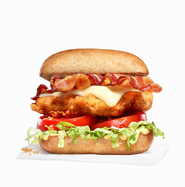 fried chicken and bacon sandwich - food stock pictures, royalty-free photos & images