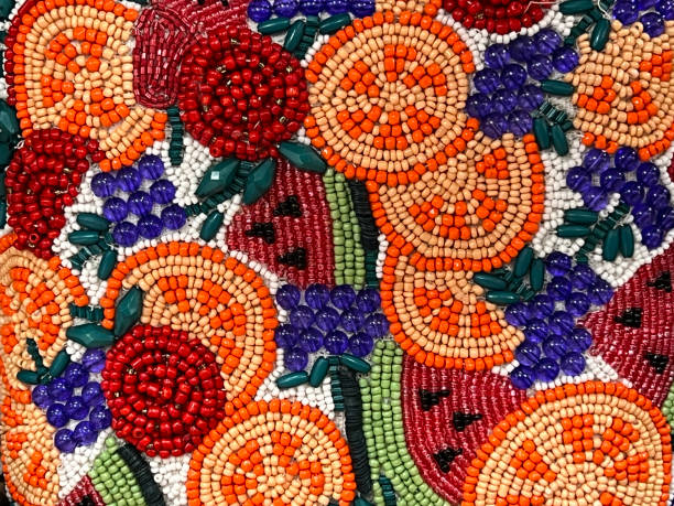 fruit embroidery, colorful beads, a purse decoration - fashion stock pictures, royalty-free photos & images