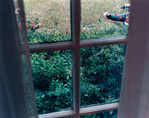 garden lights outside window - garden decoration stock pictures, royalty-free photos & images