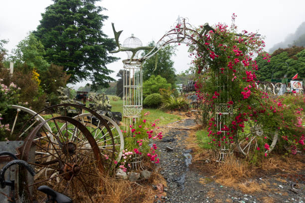 garten im freien des otira stagecoach hotels - garden decoration stock-fotos und bilder