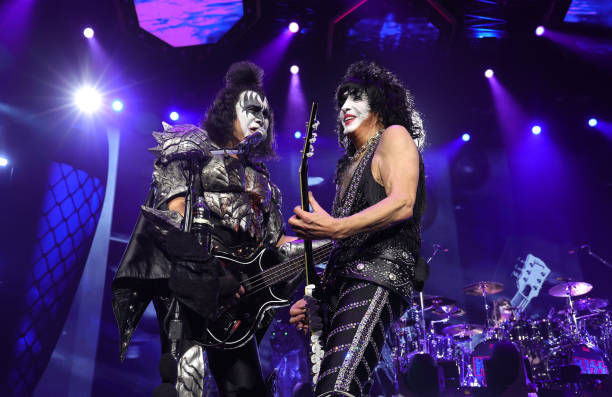 Gene Simmons and Paul Stanley of KISS perform during the final show of KISS: End of the Road World Tour at Madison Square Garden on December 02, 2023...