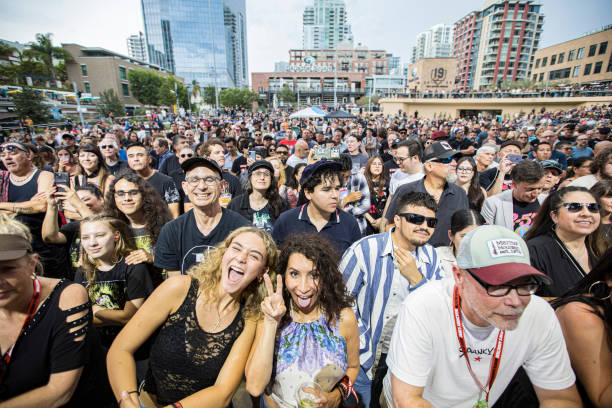 General view of the crowd as Crawlers perform on stage at Gallagher Square at Petco Park on August 11, 2024 in San Diego, California.