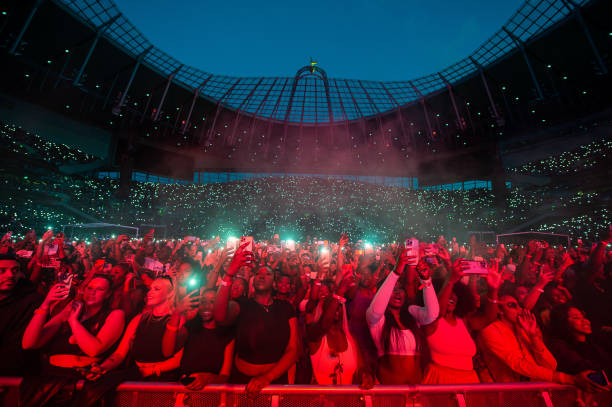 General view of the crowd during Wizkid's performs at Tottenham Hotspur Stadium on July 29, 2023 in London, England.