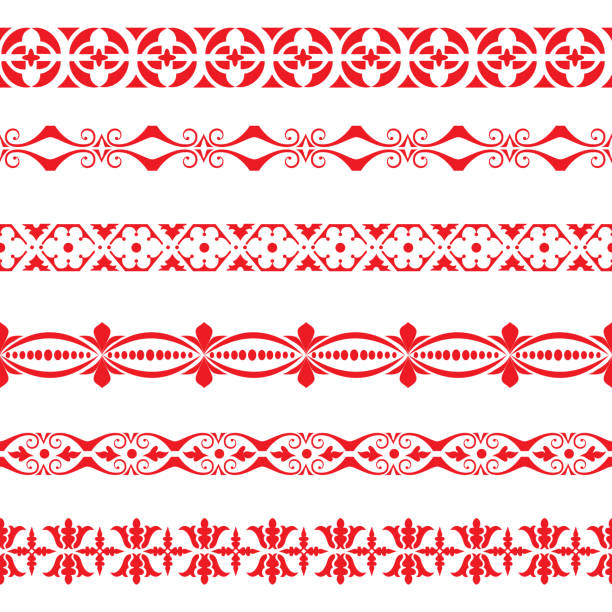 geometric borders seamless patterns on a transparent background - garden decoration stock illustrations