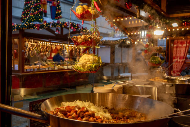 german xmas market food on a stall in bielefeld - food stock pictures, royalty-free photos & images