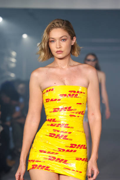 Gigi Hadid walks the runway during the Vetements Paris Womenswear Spring-Summer 2025 show as part of Paris Fashion Week on September 27, 2024 in...