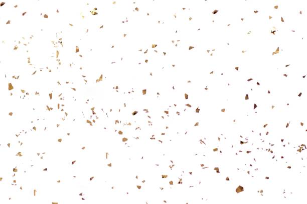 golden confetti on the white background - home decoration stock pictures, royalty-free photos & images