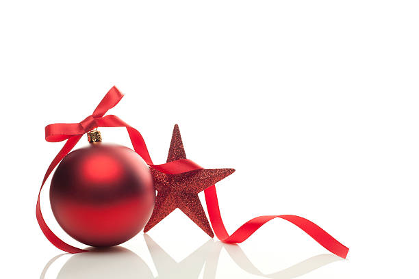 graphic of red christmas ornament, ribbon and star - home decoration stock pictures, royalty-free photos & images
