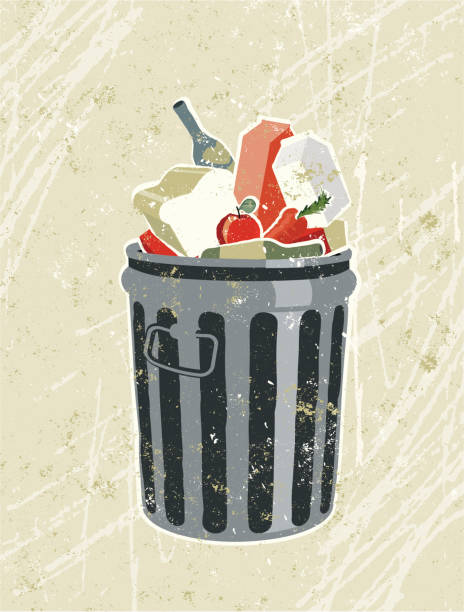 groceries and food in a garbage bin - food stock illustrations