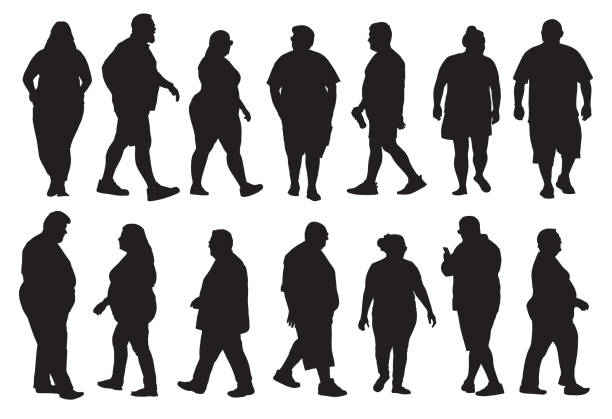 group of overweight people silhouettes - junk food stock illustrations