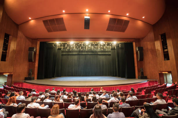 group of people sitting at the theater waiting for the performance to start - concert stock pictures, royalty-free photos & images