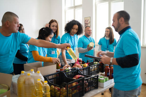 group of people working in charitable foundation - food stock pictures, royalty-free photos & images