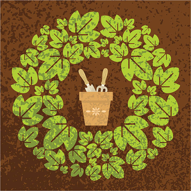 grunge gardening wreath - garden decoration stock illustrations