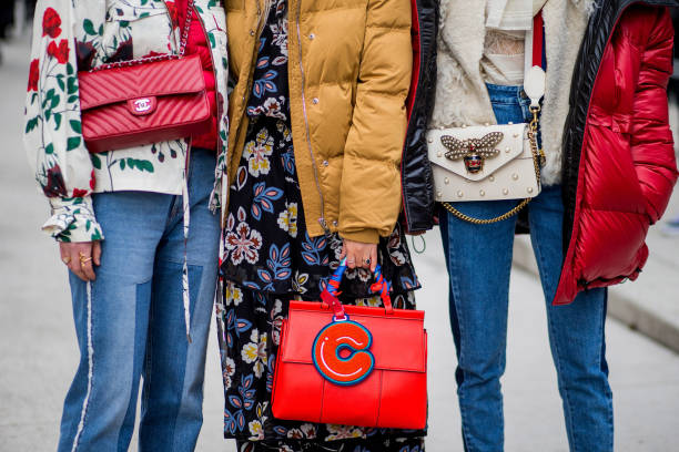 Gucci bag, Chanel bag, Tory Burch bag outside Tory Burch on February 14, 2017 in New York City.