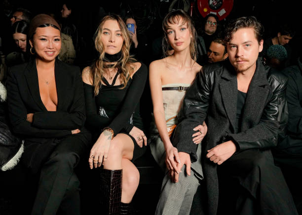 Guest, Paris Jackson, Ari Fournier and Cole Sprouse at Coperni Fall 2024 Ready-to-Wear Show as part of Paris Ready to Wear Fashion Week held at...