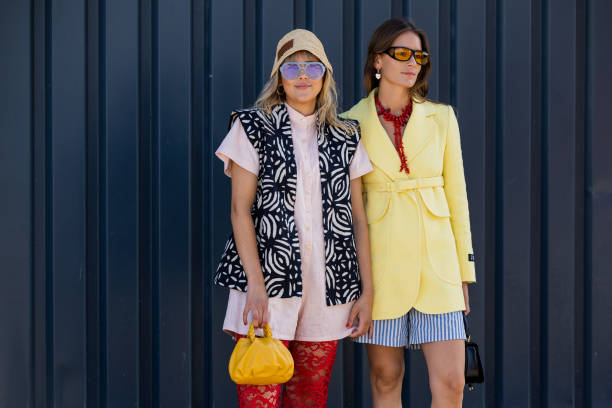Guests seen outside Stine Goya during Copenhagen Fashion Week Spring/Summer 2023 on August 10, 2022 in Copenhagen, Denmark.