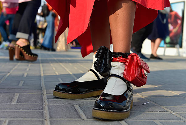 Guests, shoe detail, attend Fashion Forward Spring/Summer 2017 at the Dubai Design District on October 21, 2016 in Dubai, United Arab Emirates.