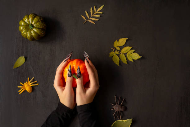 halloween nail art design,hands and decorations,russia - nails art stock pictures, royalty-free photos & images