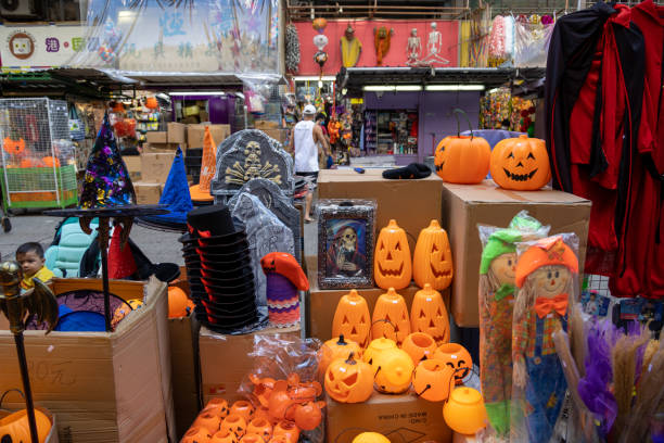halloween preparations in hong kong - home decoration stockfoto's en -beelden