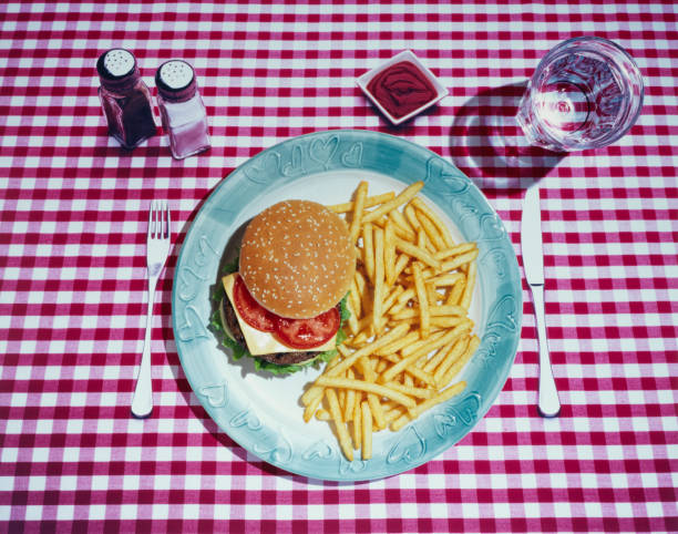 hamburger and french fries - junk food stock pictures, royalty-free photos & images