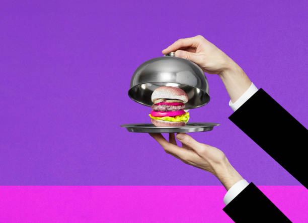 hamburger on silver platter - food stock pictures, royalty-free photos & images