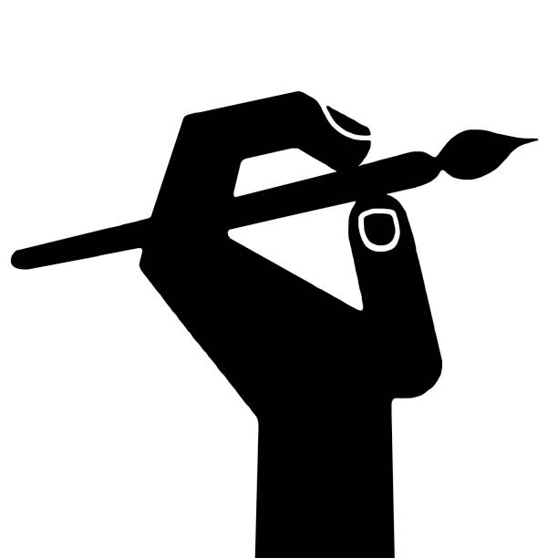 hand holding paintbrush - nails art stock illustrations