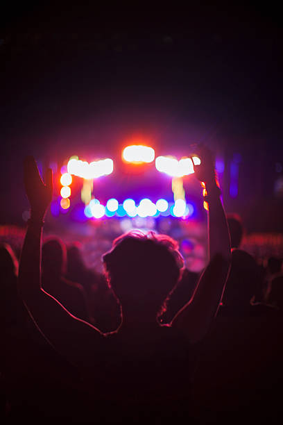 hands in the air at an outdoor concert - concert stock pictures, royalty-free photos & images