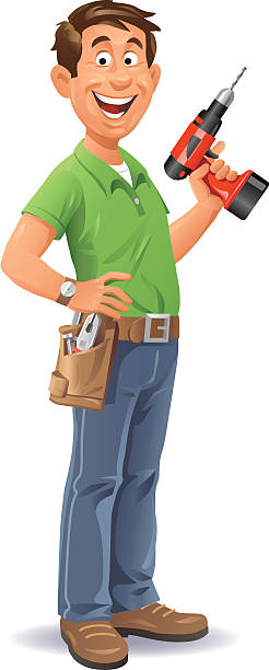 handyman with drill - home decoration stock illustrations