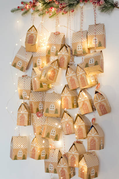 hanging advent calendar house box - home decoration stock pictures, royalty-free photos & images
