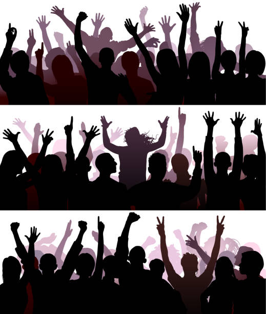 happy crowd of people silhouette (all people are complete and moveable) - concert stock illustrations
