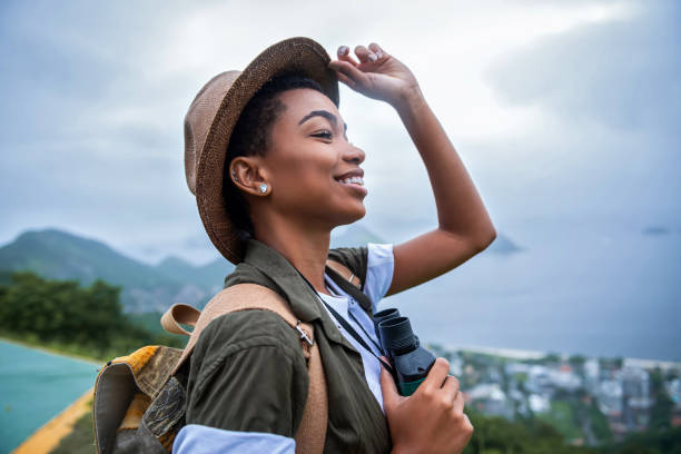 happy girl climber on break - travel stock pictures, royalty-free photos & images